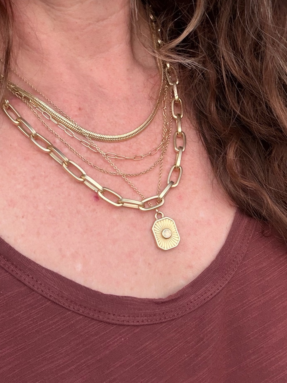 Spartina 449 Multi-Layer Gold Chain Necklace with Sunburst Pendant